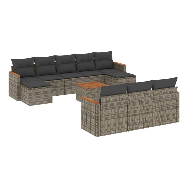 Afuera Living Contemporary Synthetic Poly Rattan 11 Piece Sofa Set in Gray