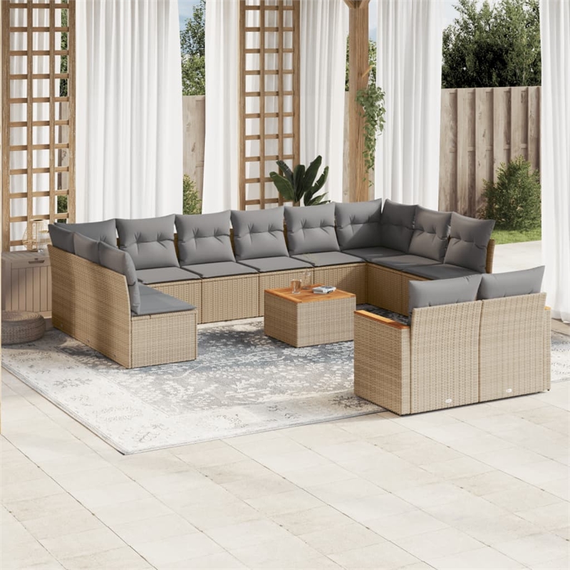 Afuera Living Contemporary 13 Piece Poly Rattan Sofa Set in Gray/Beige