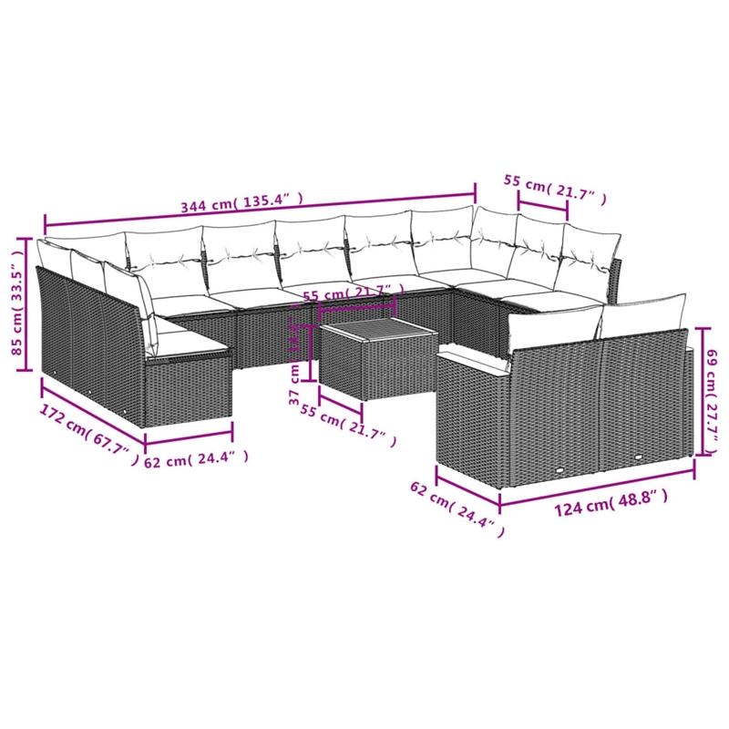 Afuera Living Contemporary 13 Piece Poly Rattan Sofa Set in Gray/Beige