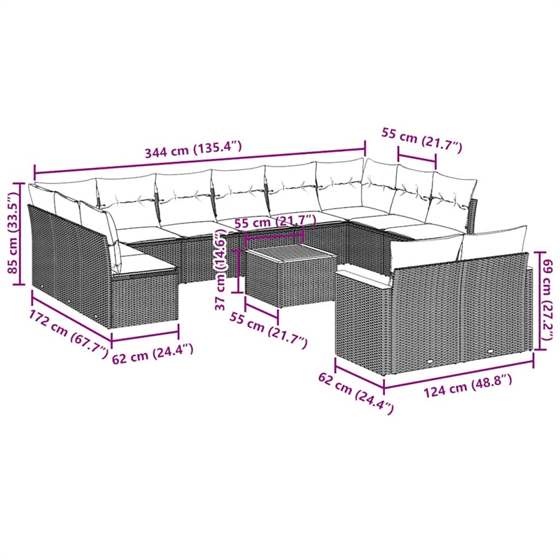 Afuera Living Contemporary 13 Piece Poly Rattan Sofa Set in Black