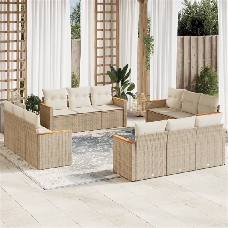 Afuera Living Contemporary Synthetic Poly Rattan Garden Sofa Set in Beige
