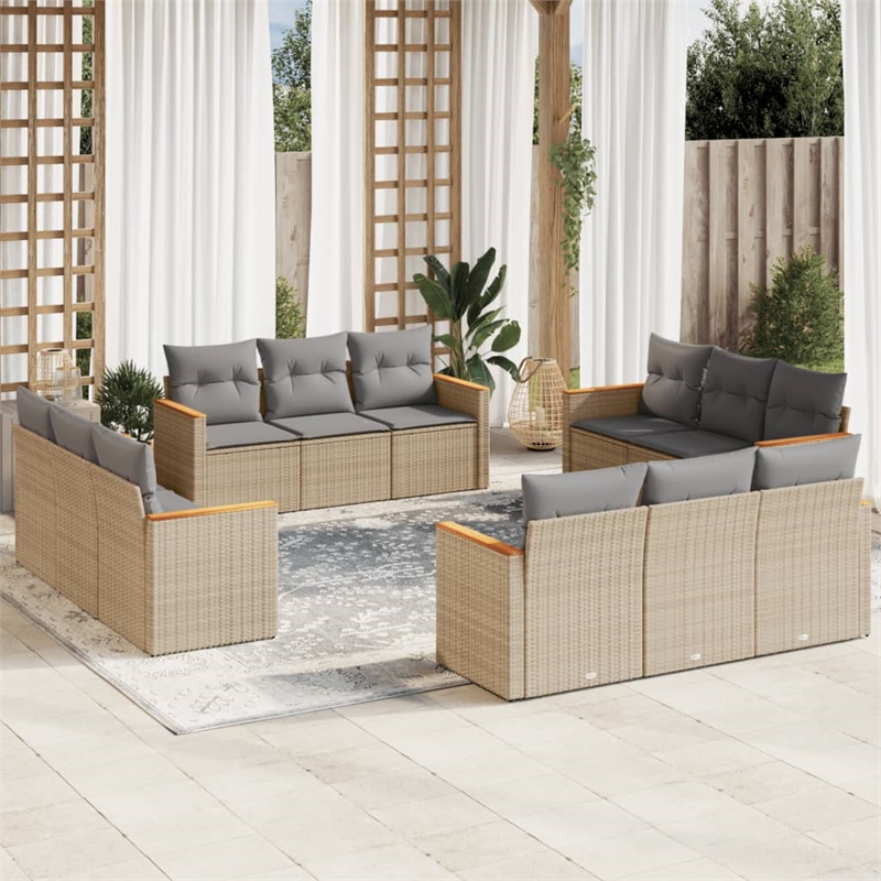 Afuera Living Contemporary 12 Piece Poly Rattan Sofa Set in Beige