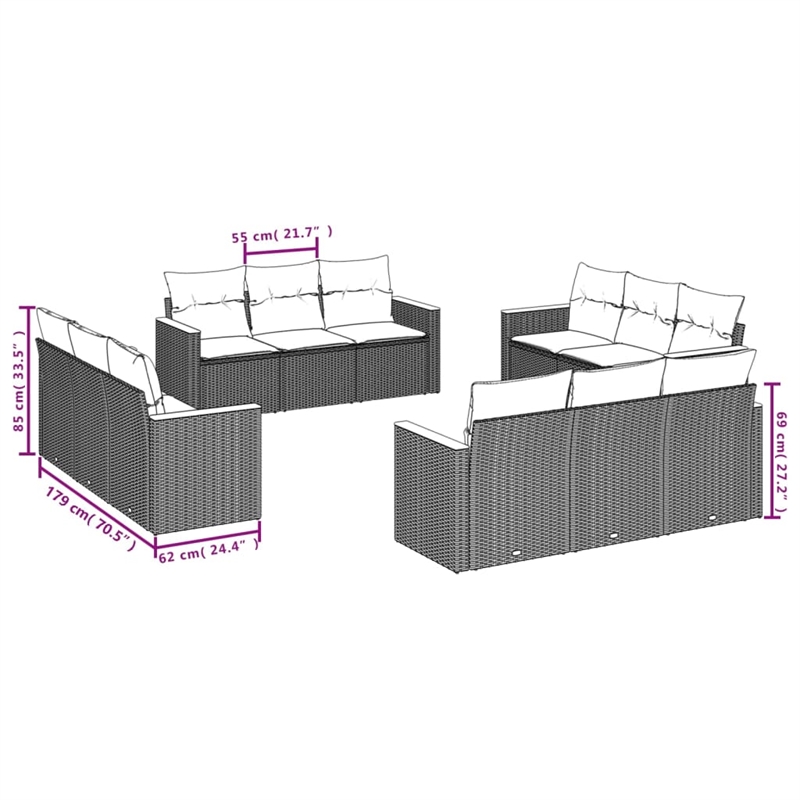 Afuera Living Contemporary 12 Piece Poly Rattan Sofa Set in Beige