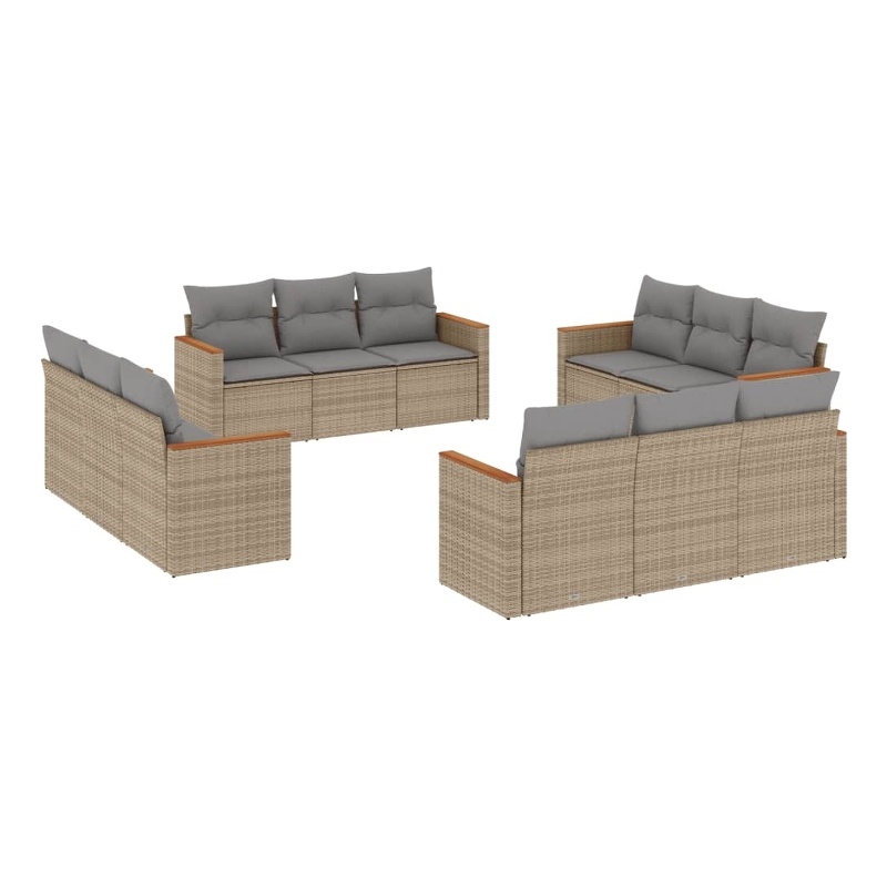 Afuera Living Contemporary 12 Piece Poly Rattan Sofa Set in Beige
