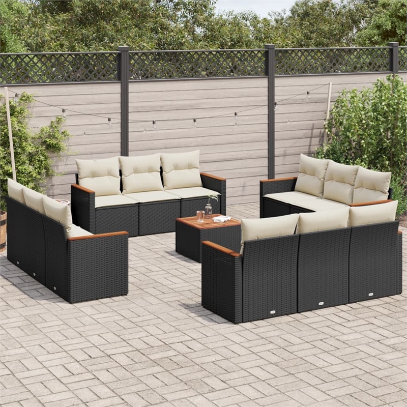 Afuera Living Contemporary Synthetic Poly Rattan 13 Piece Sofa Set in Black