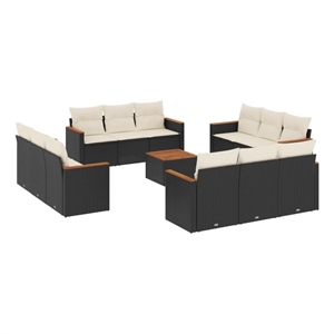 Afuera Living Contemporary Synthetic Poly Rattan 13 Piece Sofa Set in Black