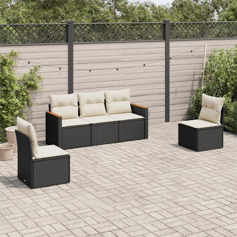 Afuera Living Contemporary Synthetic Poly Rattan 5 Piece  Sofa Set in Black