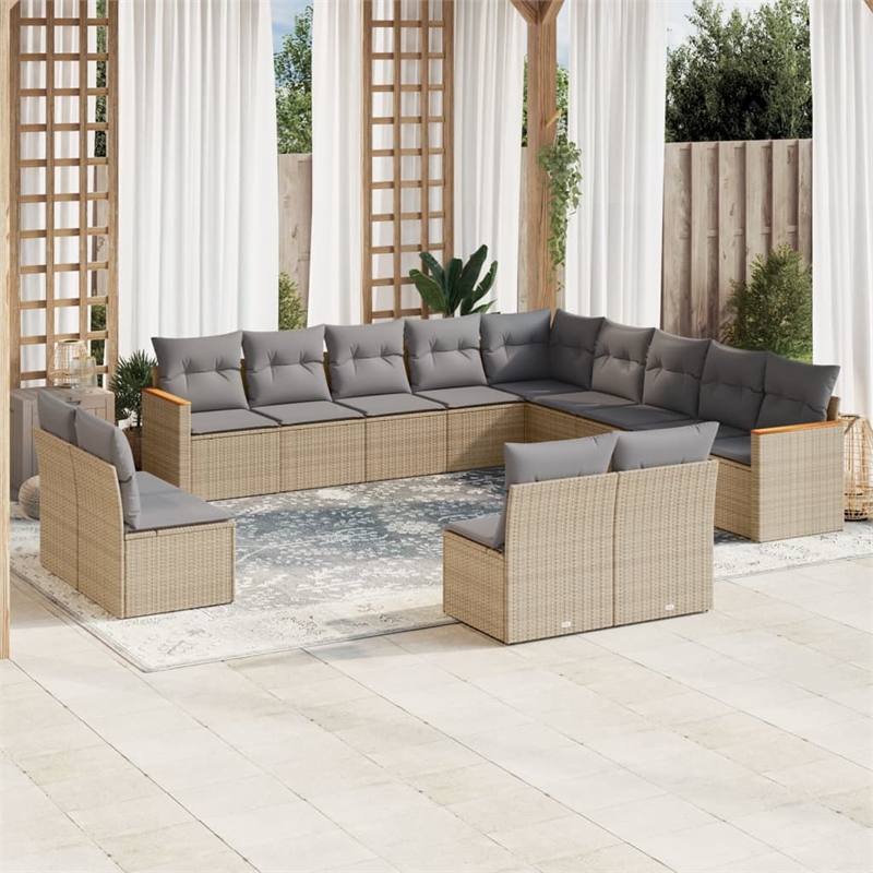 Afuera Living Contemporary Synthetic Poly Rattan 13 Piece  Sofa Set in Beige