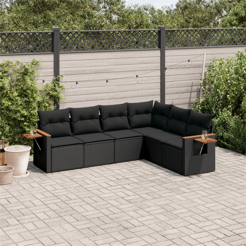 Afuera Living Contemporary Synthetic Poly Rattan 6 Piece  Sofa Set in Black