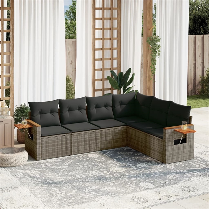 Afuera Living Contemporary Synthetic Poly Rattan 6 Piece  Sofa Set in Gray
