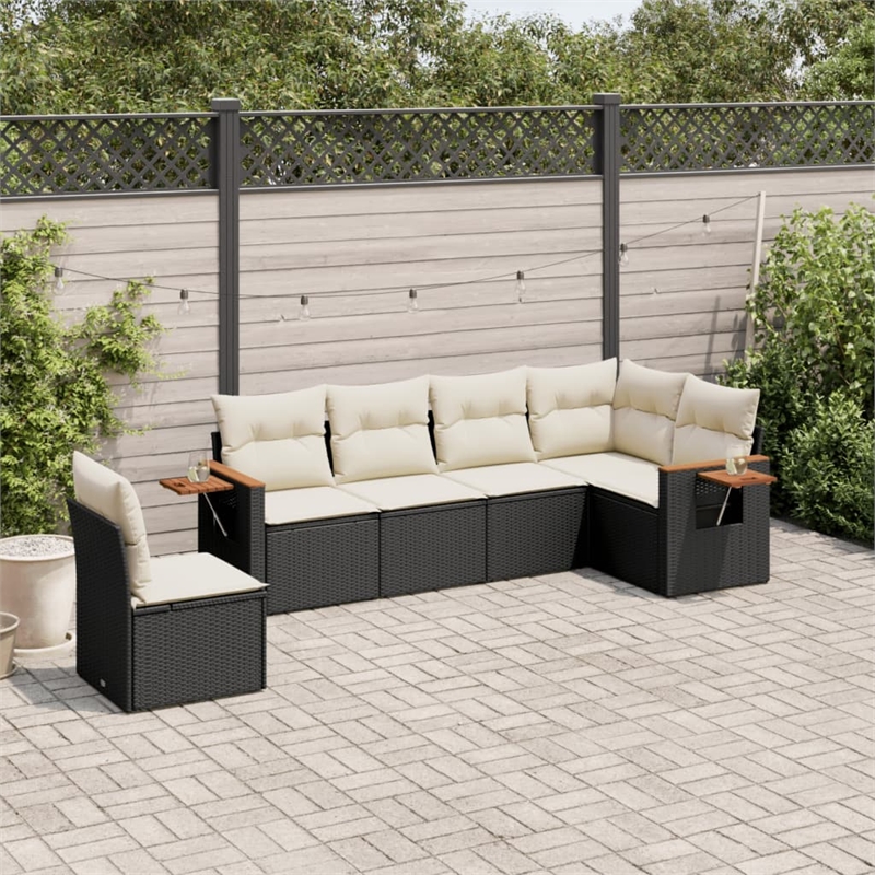 Afuera Living 6 Piece Poly Rattan Small Sofa Set in Black/Cream