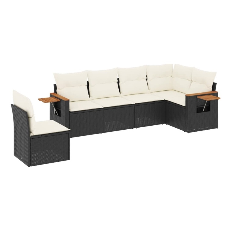 Afuera Living 6 Piece Poly Rattan Small Sofa Set in Black/Cream