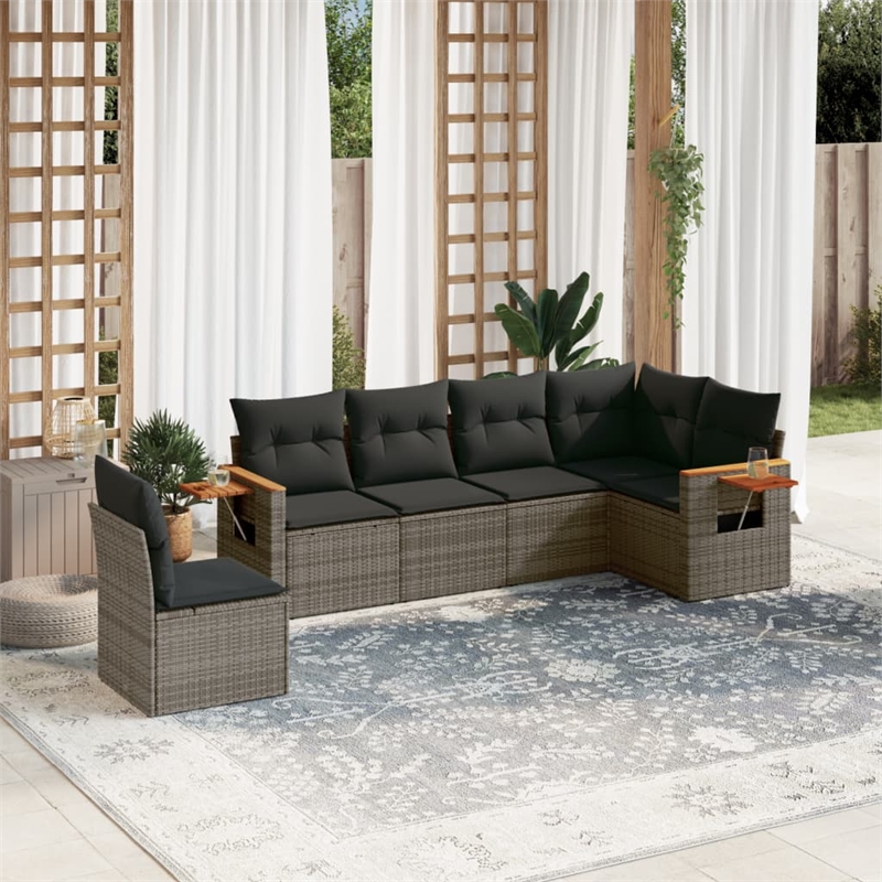 Afuera Living Contemporary 6 Piece Poly Rattan Sofa Set in Gray