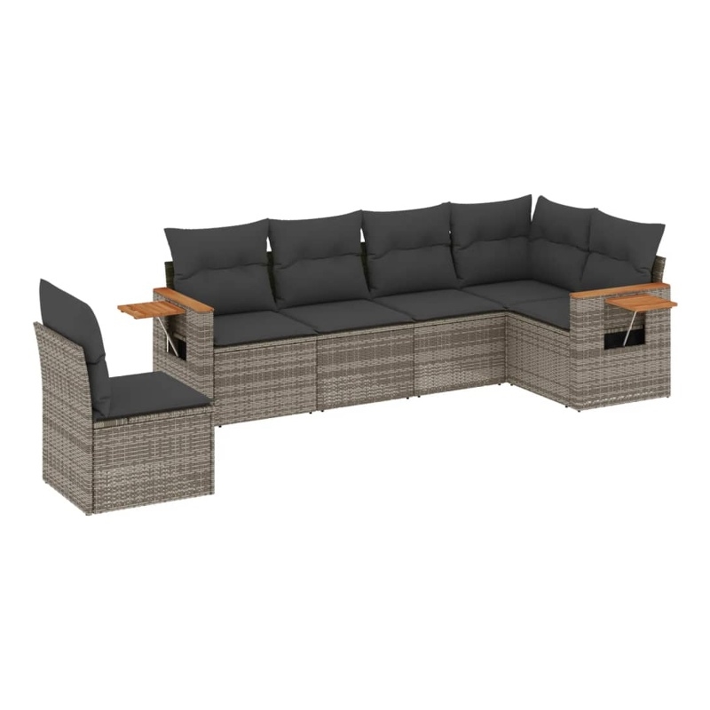 Afuera Living Contemporary 6 Piece Poly Rattan Sofa Set in Gray