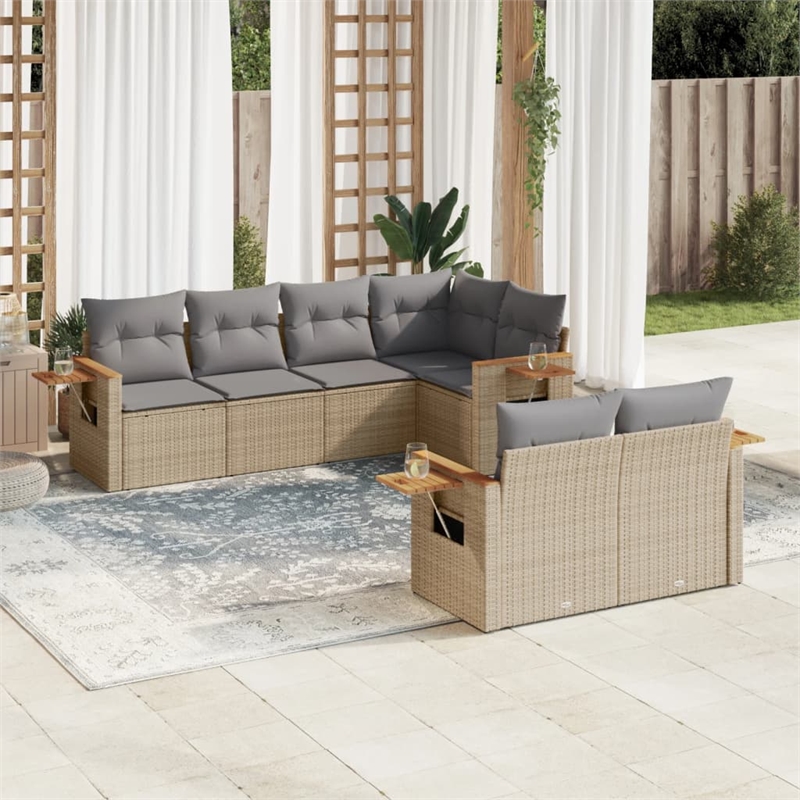 Afuera Living Contemporary 7 Piece Poly Rattan Sofa Set in Beige