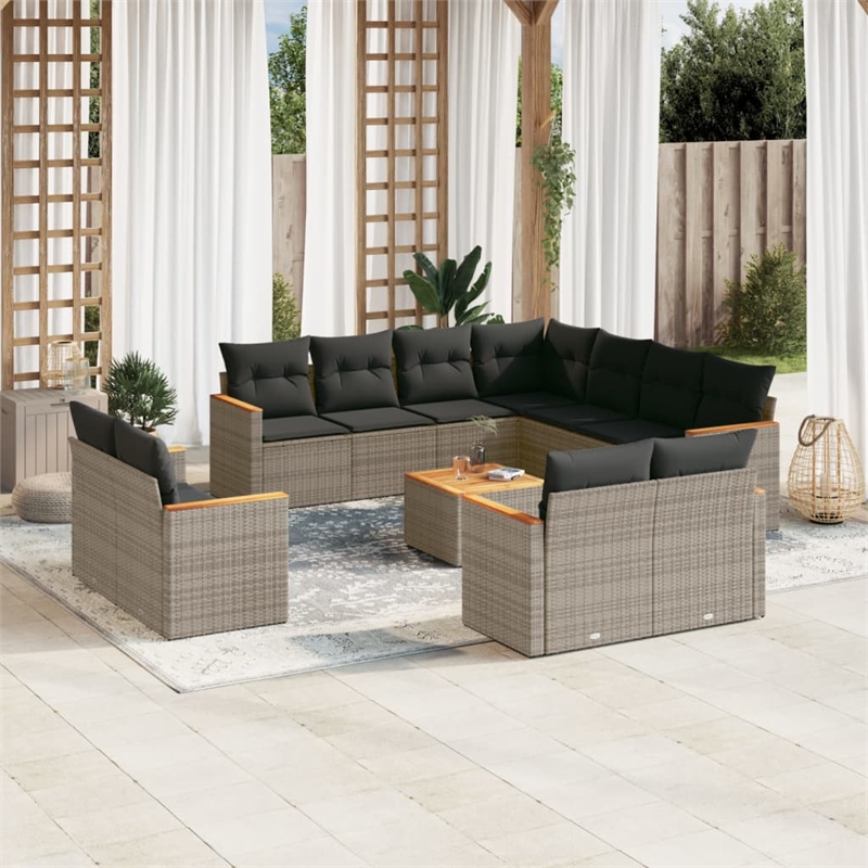 Afuera Living Contemporary Synthetic Poly Rattan 12 Piece  Sofa Set in Gray