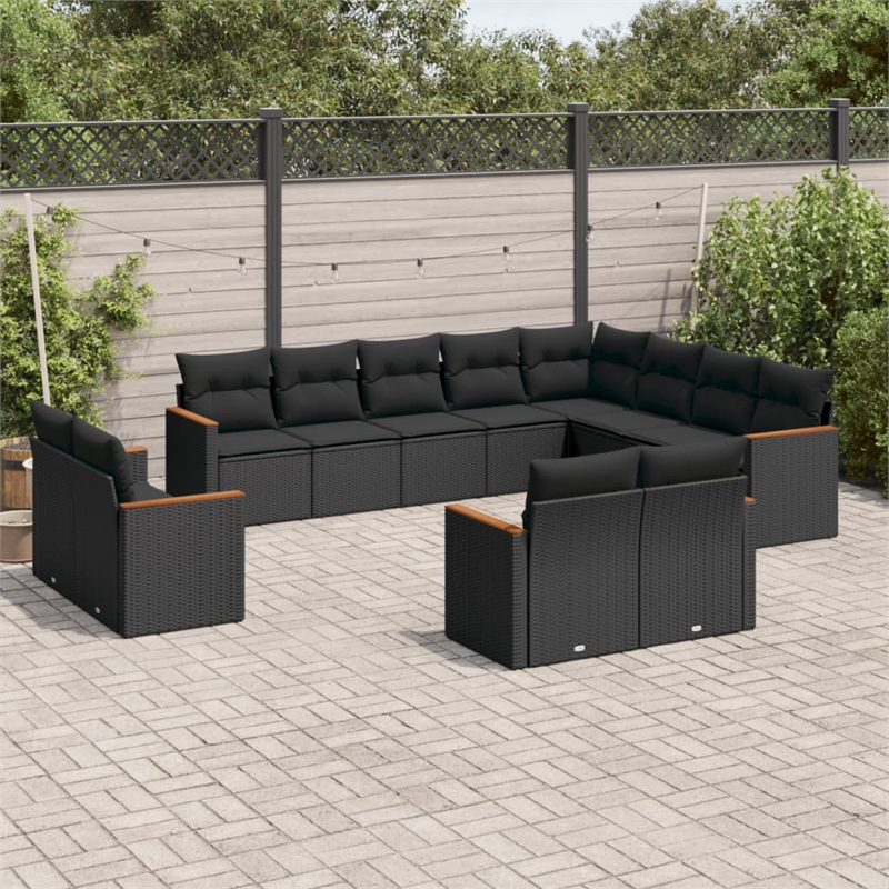 Afuera Living Contemporary 12 Piece Poly Rattan Sofa Set in Black