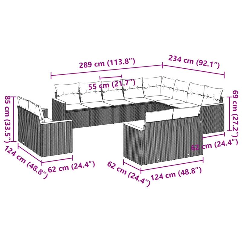 Afuera Living Contemporary 12 Piece Poly Rattan Sofa Set in Black