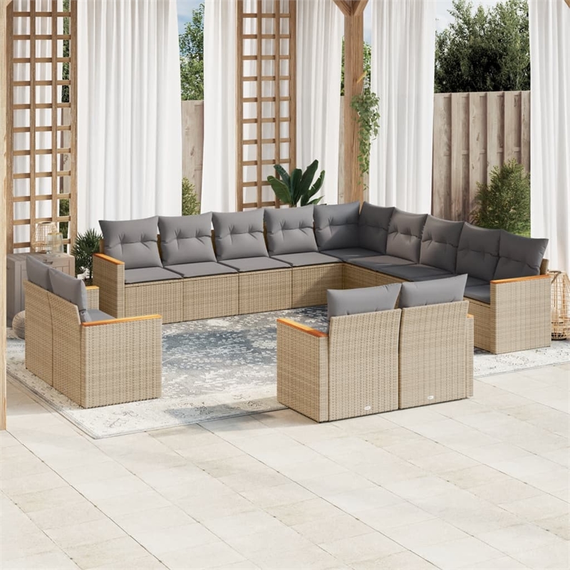 Afuera Living Contemporary Synthetic Poly Rattan 13 Piece Sofa Set in Gray/Beige