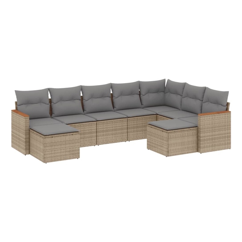 Afuera Living Contemporary Synthetic Poly Rattan 9 Piece Sofa Set in Beige