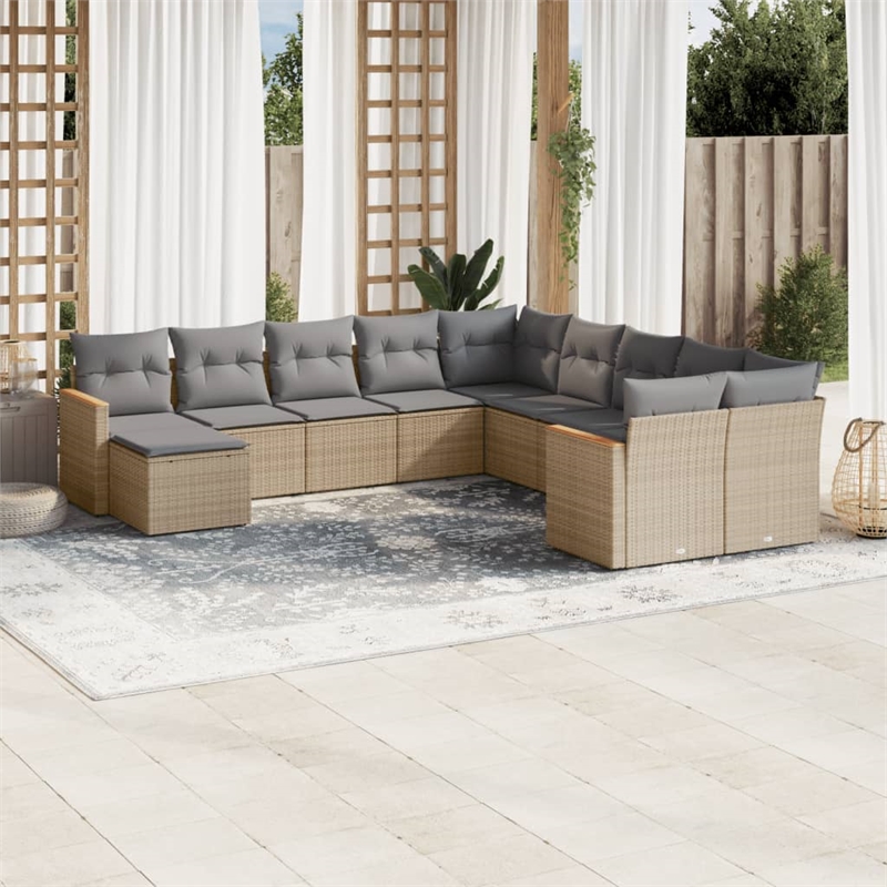 Afuera Living Contemporary 11 Piece Poly Rattan Sofa Set in Gray/Beige