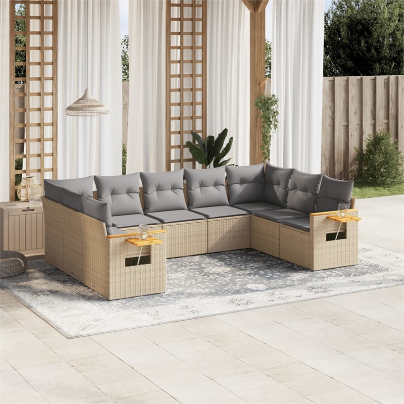 Afuera Living Contemporary Synthetic Poly Rattan 9 Piece  Sofa Set in Beige