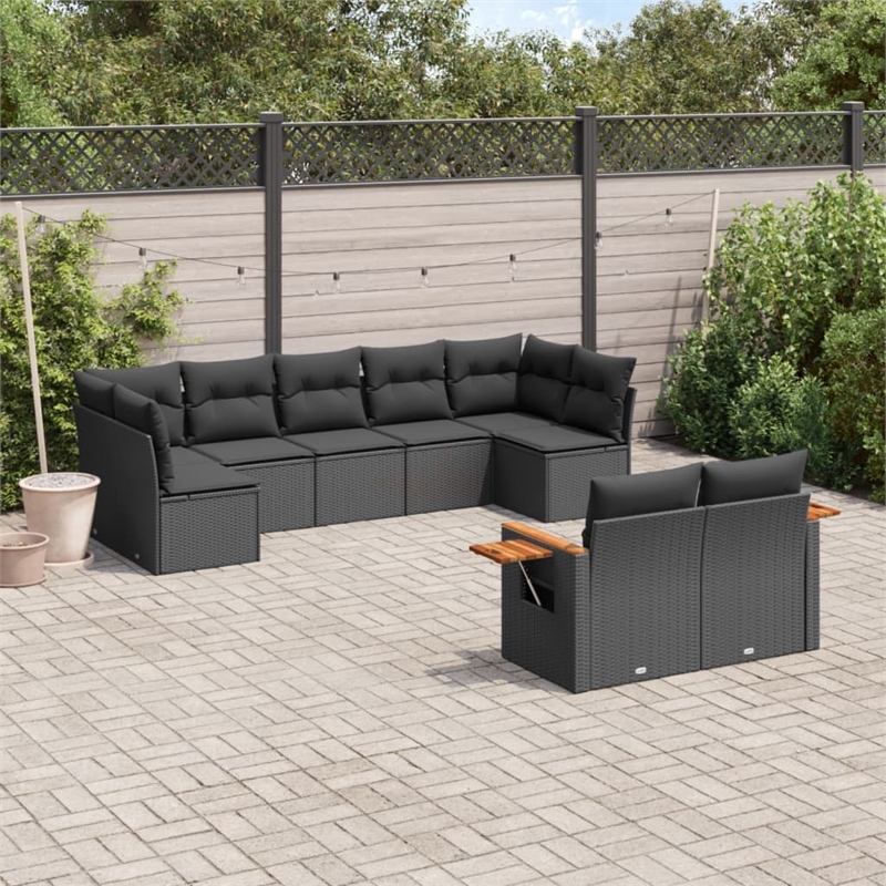 Afuera Living Contemporary Synthetic Poly Rattan 9 Piece Sofa Set in Black