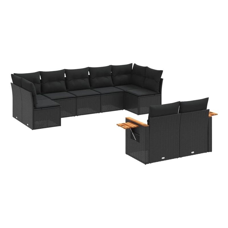 Afuera Living Contemporary Synthetic Poly Rattan 9 Piece Sofa Set in Black