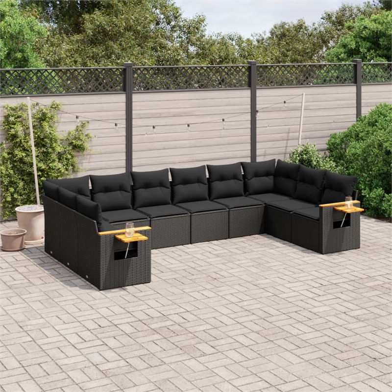 Afuera Living Contemporary 10 Piece Poly Rattan Large Sofa Set in Black