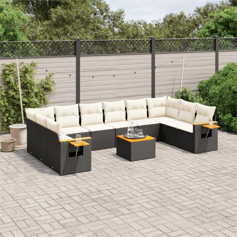 Afuera Living Contemporary 11 Piece Poly Rattan Large Sofa Set in Black