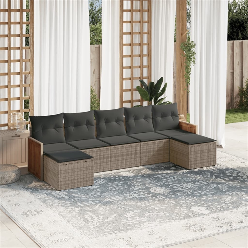 Afuera Living Contemporary 7 Piece Poly Rattan Sofa Set in Gray