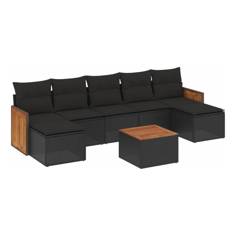 Afuera Living Contemporary Synthetic Poly Rattan 8 Piece  Sofa Set in Black