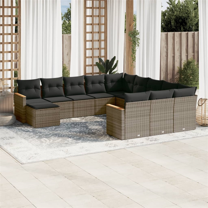 Afuera Living Contemporary 12 Piece Poly Rattan Small Sofa Set in Gray