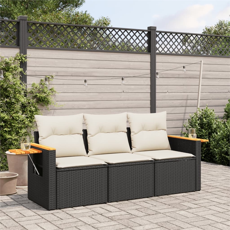 Afuera Living Contemporary 3 Piece Poly Rattan Sofa Set in Black/Cream