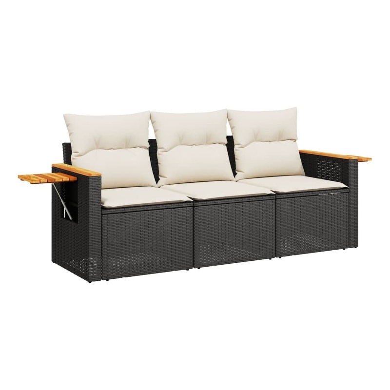 Afuera Living Contemporary 3 Piece Poly Rattan Sofa Set in Black/Cream