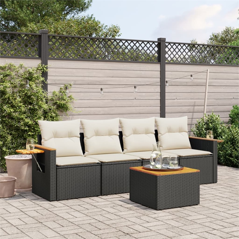 Afuera Living Contemporary Synthetic Poly Rattan 5 Piece Sofa Set in Black/Cream