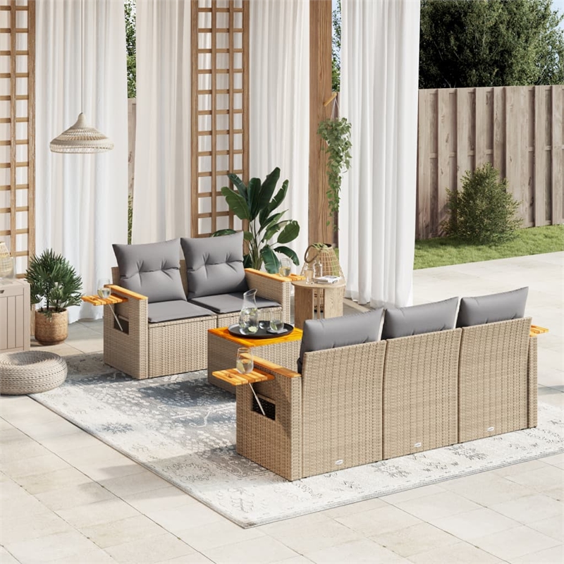 Afuera Living Contemporary Synthetic Poly Rattan 6 Piece Sofa Set in Beige
