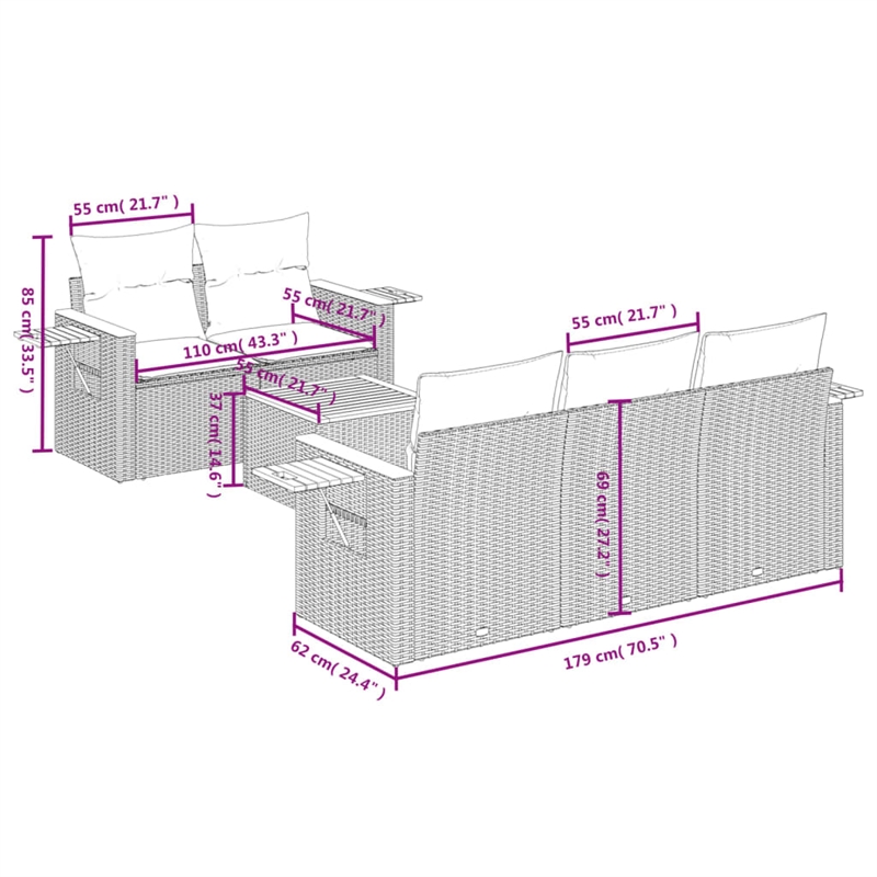 Afuera Living Contemporary Synthetic Poly Rattan 6 Piece Sofa Set in Beige