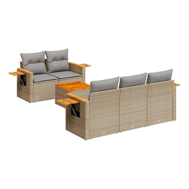 Afuera Living Contemporary Synthetic Poly Rattan 6 Piece Sofa Set in Beige