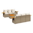 Afuera Living Contemporary Synthetic Poly Rattan 7 Piece Sofa Set in Cream/Beige