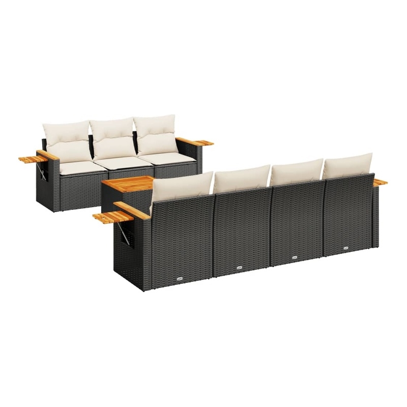 Afuera Living Contemporary 8 Piece Poly Rattan Sofa Set in Black/Cream