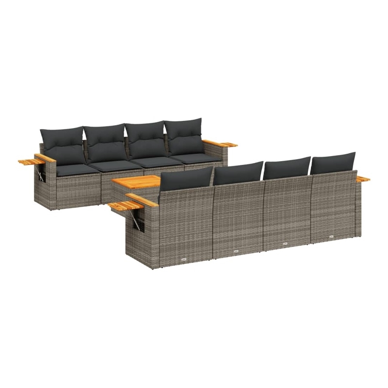 Afuera Living Contemporary 9 Piece Poly Rattan Sofa Set in Gray