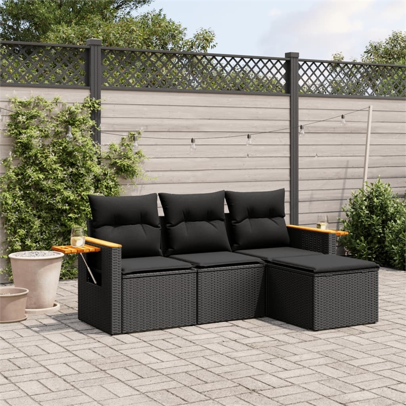Afuera Living Contemporary 4 Piece Poly Rattan Small Sofa Set in Black