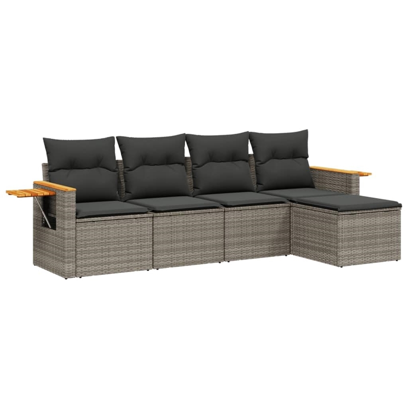 Afuera Living Contemporary 5 Piece Poly Rattan Sofa Set in Gray