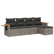 Afuera Living Contemporary 5 Piece Poly Rattan Sofa Set in Gray