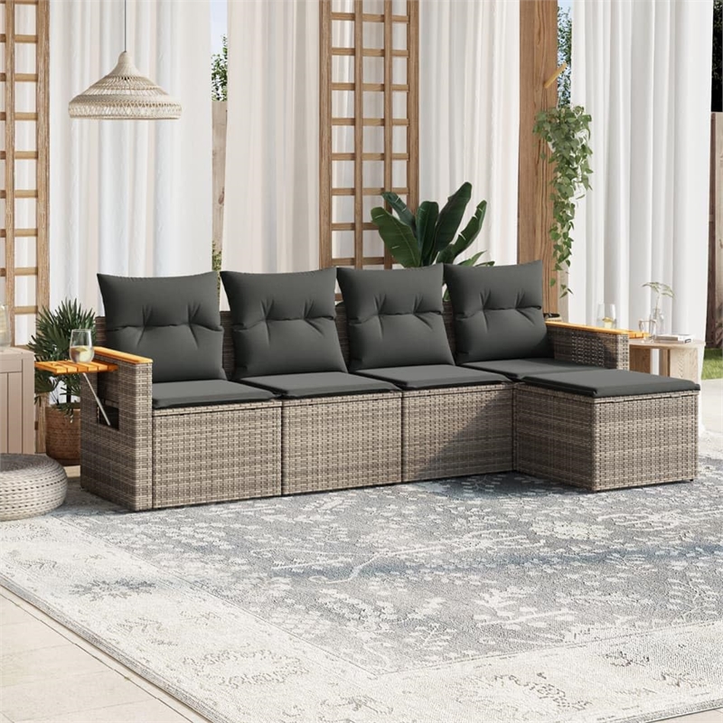 Afuera Living Contemporary 5 Piece Poly Rattan Sofa Set in Gray