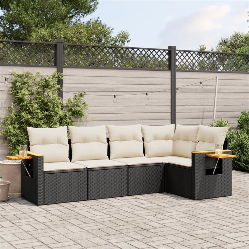 Afuera Living Contemporary Synthetic Poly Rattan 5 Piece Sofa Set in Black