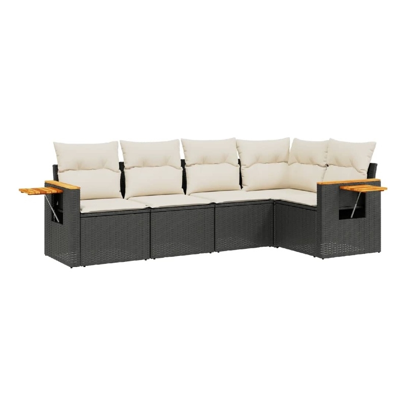 Afuera Living Contemporary Synthetic Poly Rattan 5 Piece Sofa Set in Black