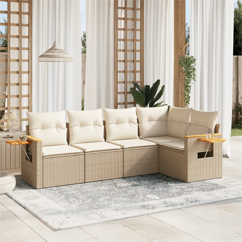 Afuera Living Contemporary Synthetic Poly Rattan 5 Piece Sofa Set in Beige