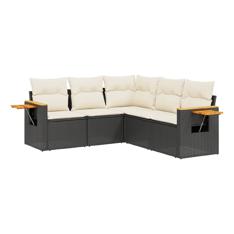 Afuera Living Contemporary 5 Piece Poly Rattan Sofa Set in Black/Cream